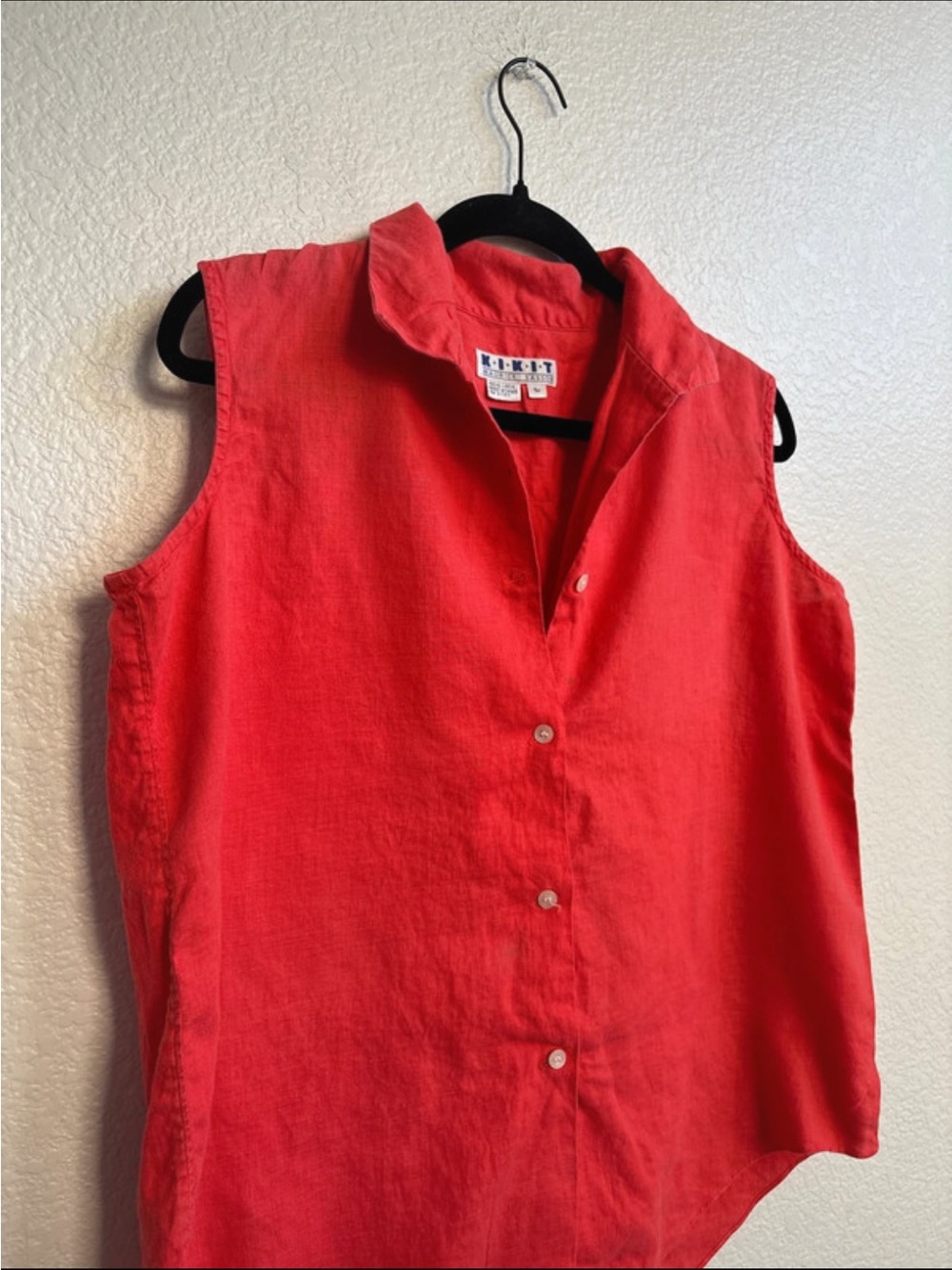 Kikit Maurice Sasson 100% Linen Sleeveless Button Front Blouse Top Coral Red L - Picture 2 of 5